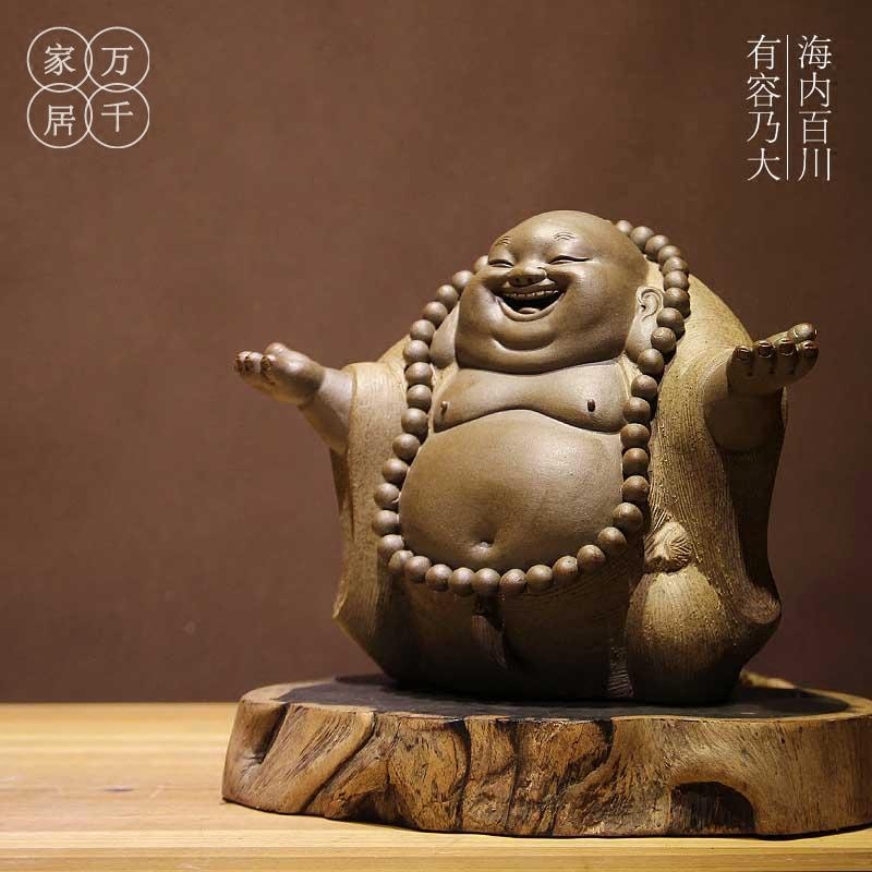 中式陶瓷弥勒佛像摆件招财进宝大肚弥勒佛禅意摆件工艺品茶室礼品